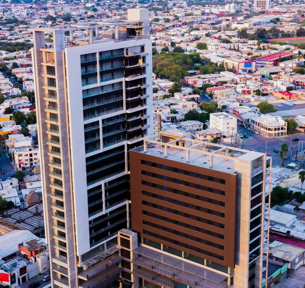 fachada, puertas y ventanas para estacionamientos en torres verticales, oficinas o residencia